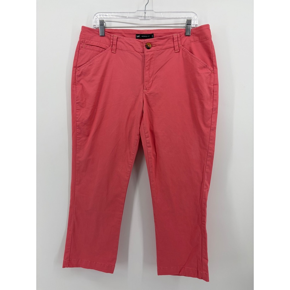 Lee Womens 12 Coral Pink Midrise Fit Straight Leg Crop Stretch Chino Pants
